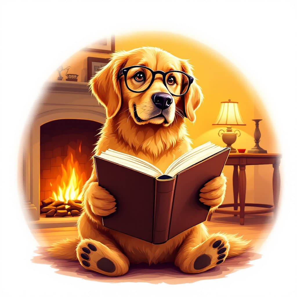 Dog with glasses reading a law book