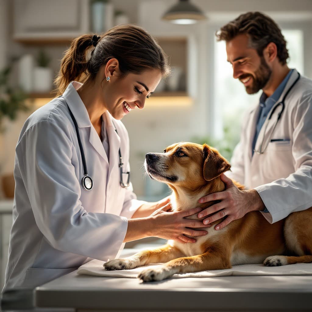 Dierenartsen verzorgen een hond in de kliniek